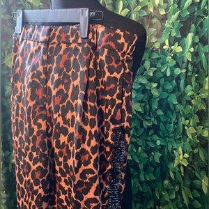 J. Crew High-rise Wide-leg Trouser Pants Leopard Brown Black Size 8 AQ617